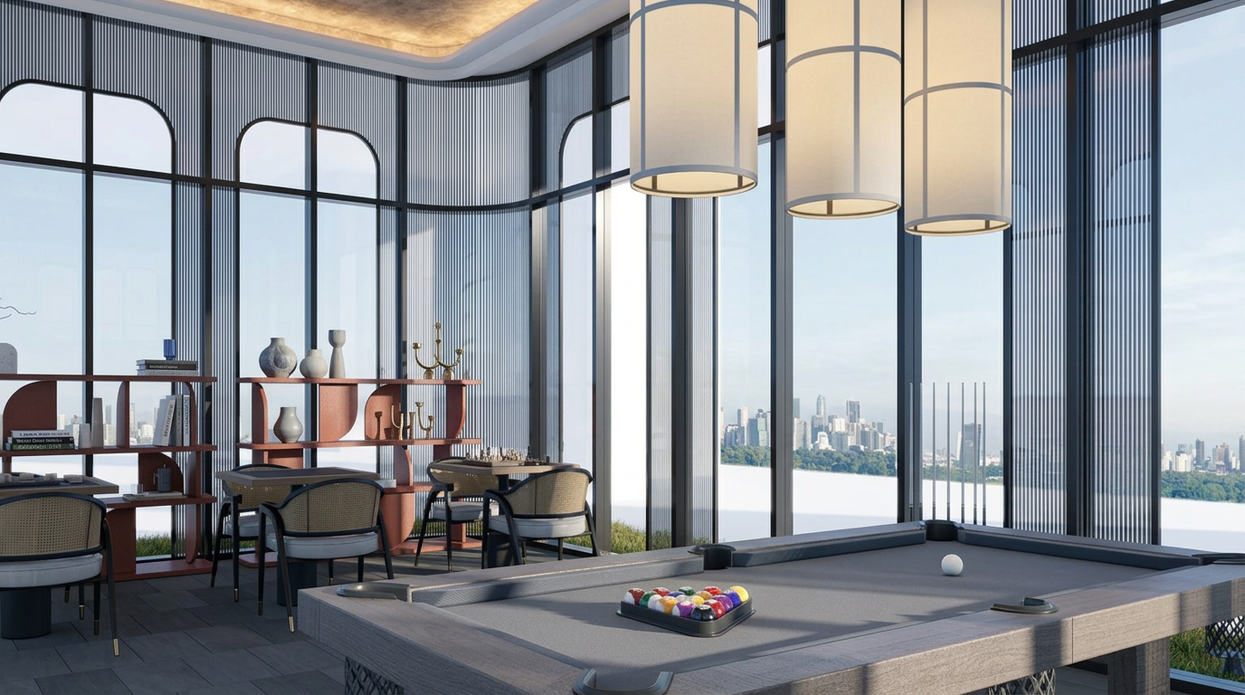Andabreeze Residences billiards and games room with pool table, artist's impression